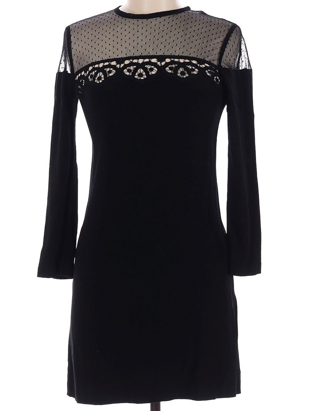 Sandro Paris, black lace detail dress with neck tie, NWOT
